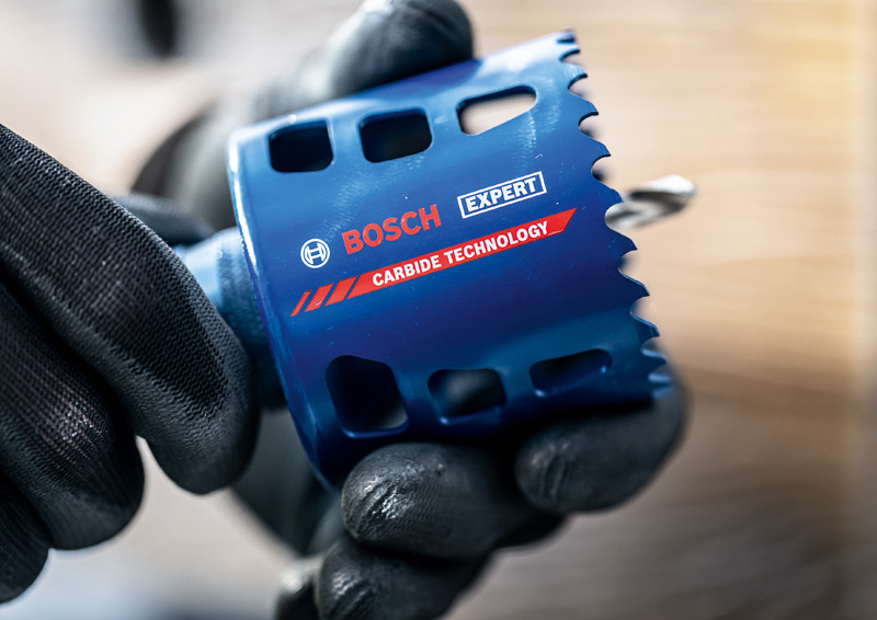 Detailbild, Bohrer, Carbide, Schneide, Blaue Farbe, Bosch (Brand im Produkt sichtbar)