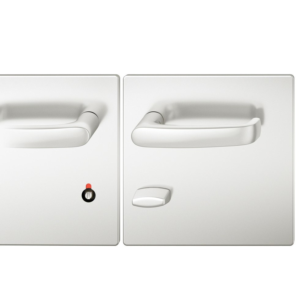 FSB Drückergarnitur 72 1045, Breitschild, eckig, WC Schauscheibe/Schlitzkopf, Entfernung 78mm, Vierkant 8mm, Riegel-Vierkant 8mm, DIN Links, Türstärke 39 - 48mm, Befestigungstechnik mit Stütznocken, silber, naturfarben, eloxiert, AGL3