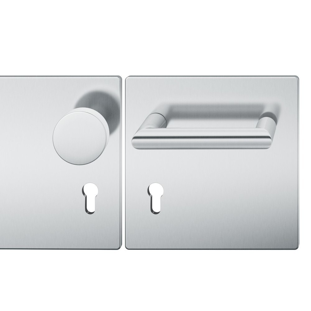 FSB für Feuerschutz Wechselgarnitur 79 1016, Breitschild, eckig, Profilzylinder gelocht, Entfernung 72mm, Vierkant 9mm, DIN Rechts, Türstärke 39 - 48mm, mit Stütznocken, edelstahl fein matt, Ausgleichslager® 3