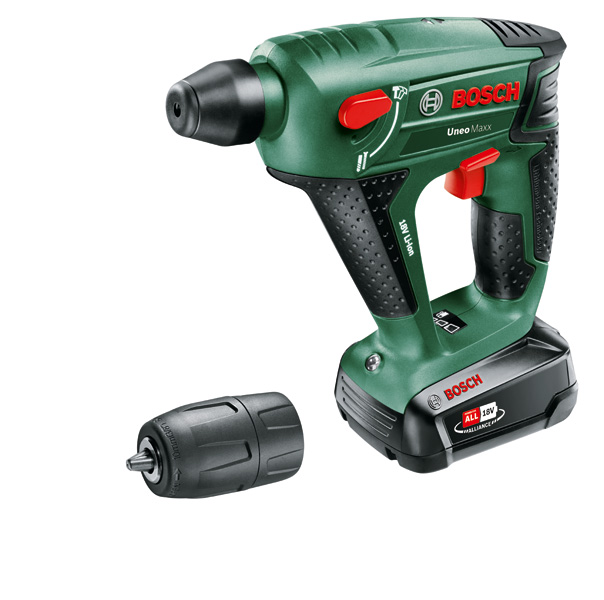 Bosch Akku-Bohrhammer Uneo Maxx, 1 Akku PBA 18 V 2,5 Ah W-B, Ladg. AL 1830 CV u. Koff.