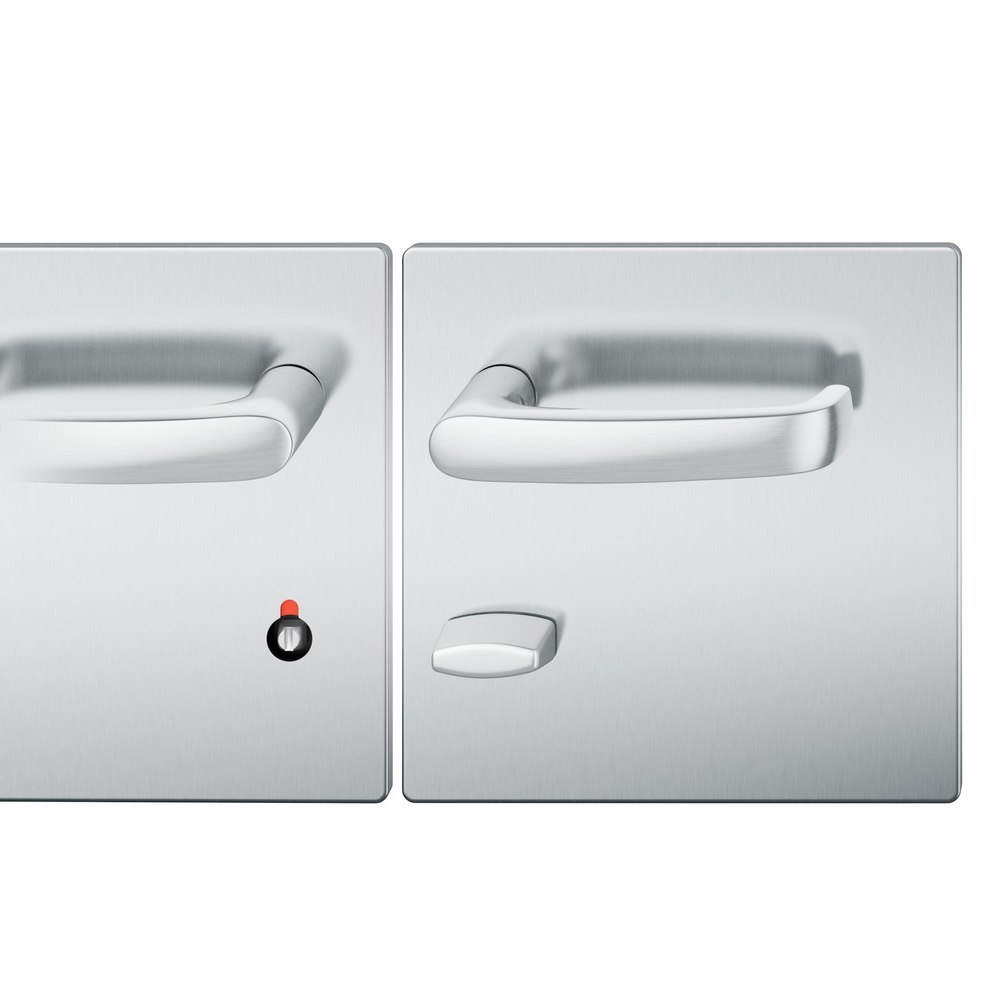 FSB Drückergarnitur 72 1045, Breitschild, eckig, WC Schauscheibe/Schlitzkopf, Entfernung 78mm, Vierkant 8mm, Riegel-Vierkant 8mm, DIN Links, Türstärke 39 - 48mm, Befestigungstechnik mit Stütznocken, grau, edelstahl, fein matt, AGL3