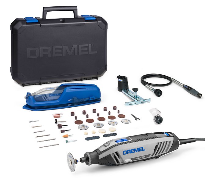 Bosch DREMEL 4250, kabelgebundenes Multifunktionswerkzeug, 45 Zubehöre, 3 Vorsatzgeräte