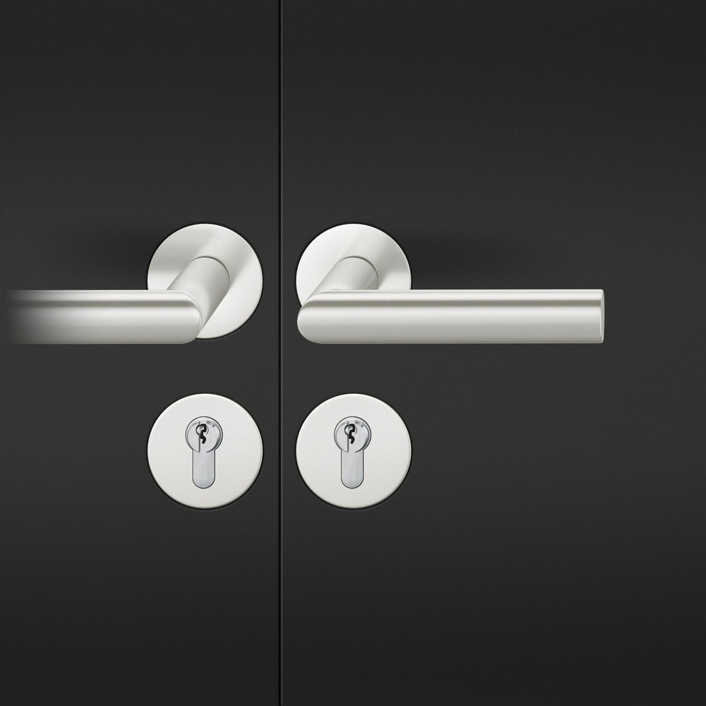 FSB Drückergarnitur 72 1108, Rosette, rund, Profilzylinder gelocht, Vierkant 8mm, DIN Links, Türstärke 45 - 54mm, mit Stütznocken, naturfarben eloxiert Ausgleichslager® 3