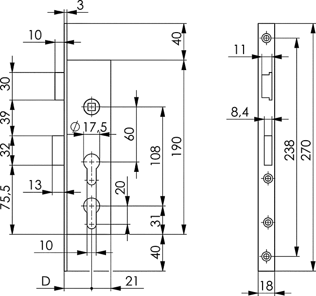 Tür, Schloss, Schnellverschluss, Mechanismus, Abmessungen