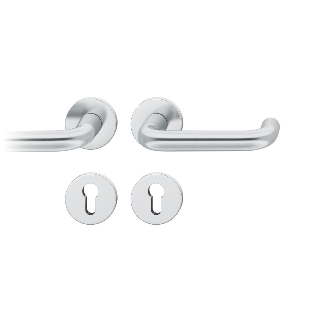 FSB Drückergarnitur 12 1070, Rosette, rund, Profilzylinder gelocht, Vierkant 8mm, DIN Links-Rechts, Türstärke 39 - 58mm, mit Stütznocken, edelstahl fein matt Adapter-Standardlager