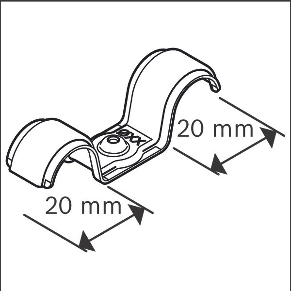 Bild der Produktabmessungen, Steckclip, Klemmbügel, Metallclip, 20 mm Abstand, Montageclip