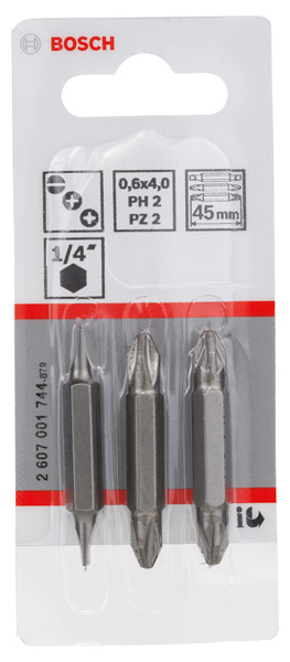 Bosch Schrauberbit-Set Extra-Hart (gemischt), 3-teilig, S 0,6x4,5, PH1, PZ1, 25 mm