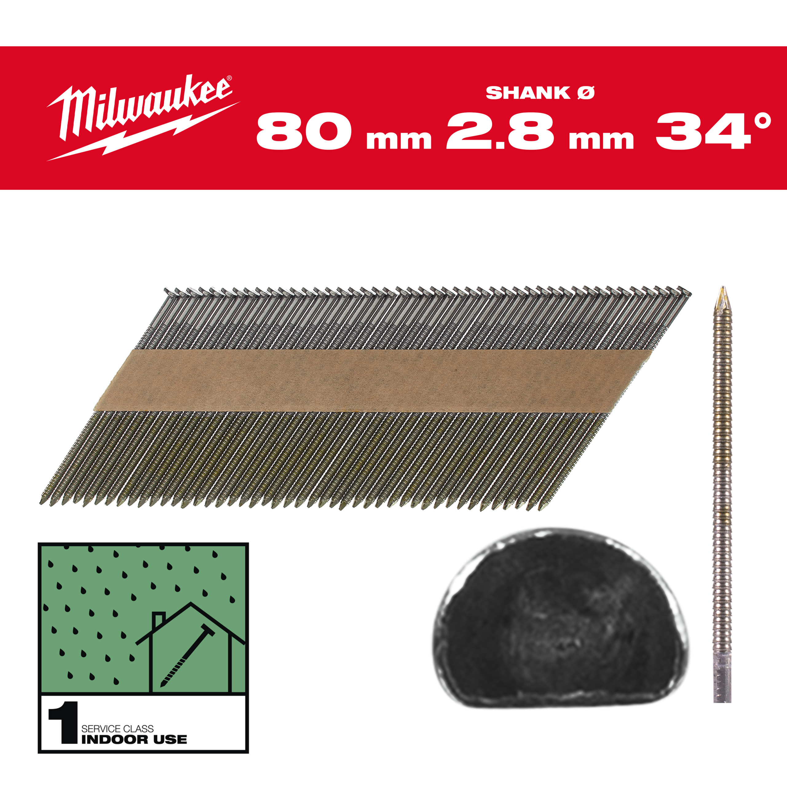 Milwaukee Nägel 7,4 x 2,8 80 mm, Ringschaft blank, 34° D-Kopf-Nägel für M18FFN