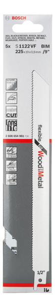 Bosch Säbelsägeblatt S 1122 HF, Flexible for Wood and Metal, 25er-Pack