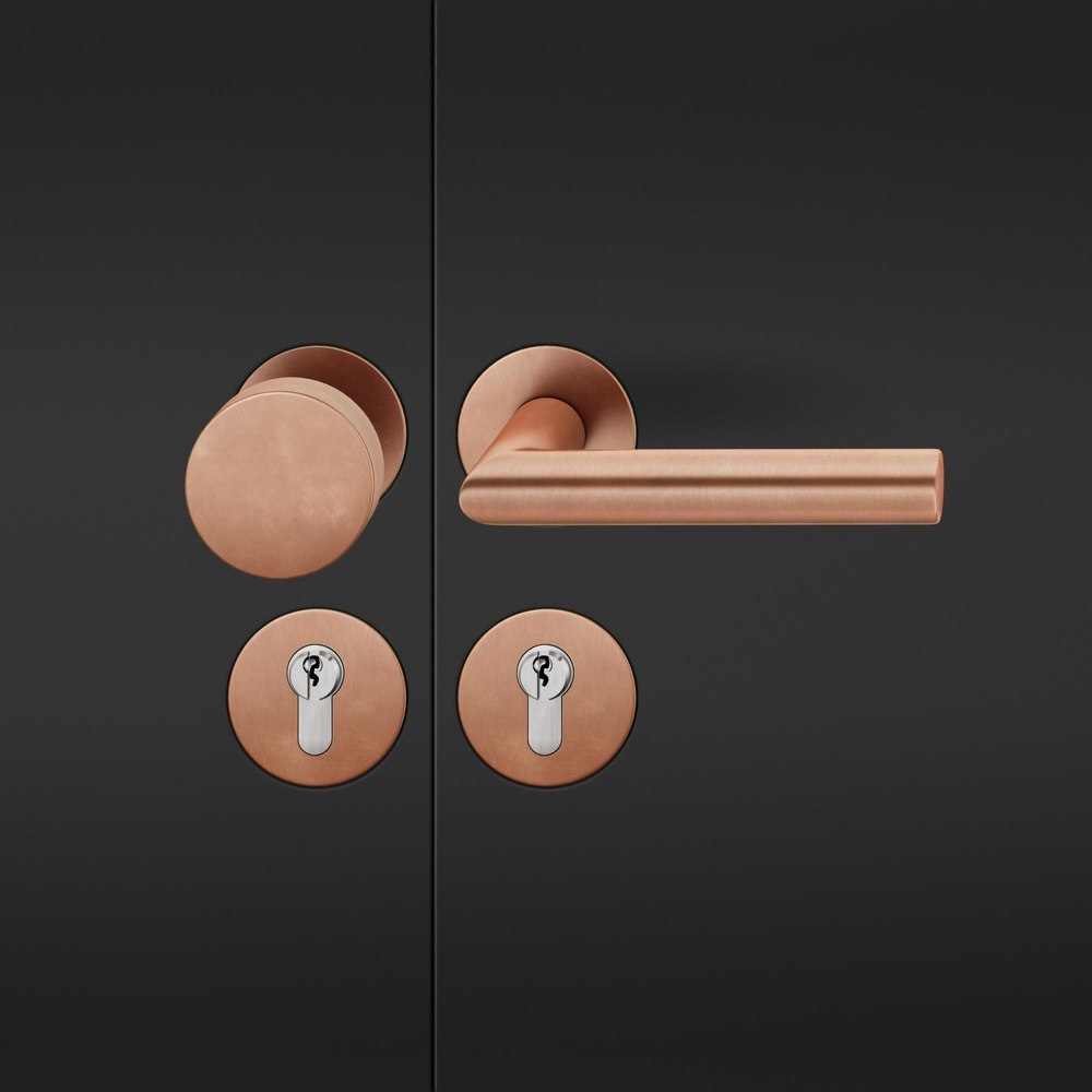 FSB Wechselgarnitur mit Rosetten 72 1076, Knopf 0 829, AGL3, VK 8, rund, flächenb., Bronze