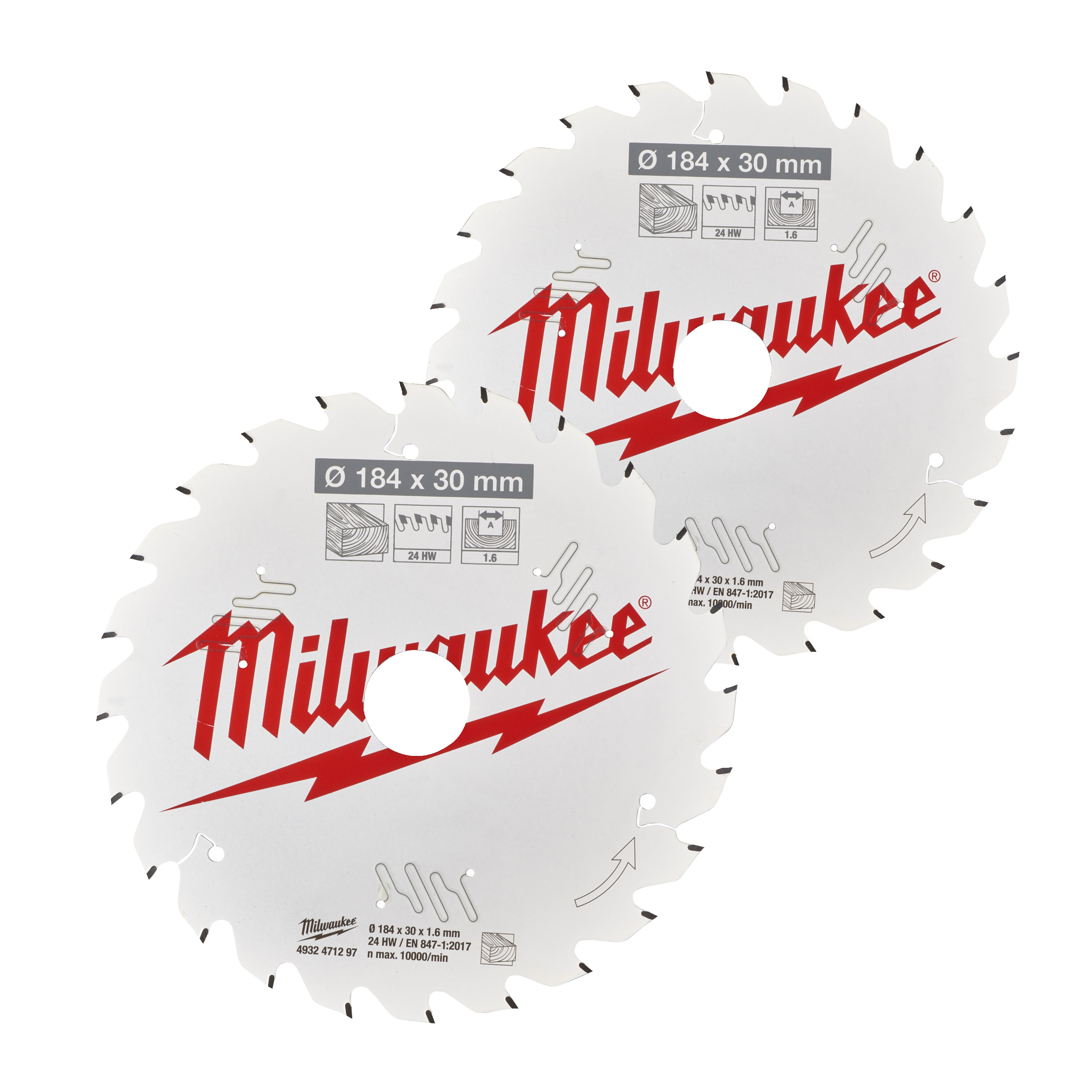 Milwaukee Kreissägeblatt 190/30 mm Z24 Wechselzahn u. Z48 Holz für Handkreissägen Doppelpack