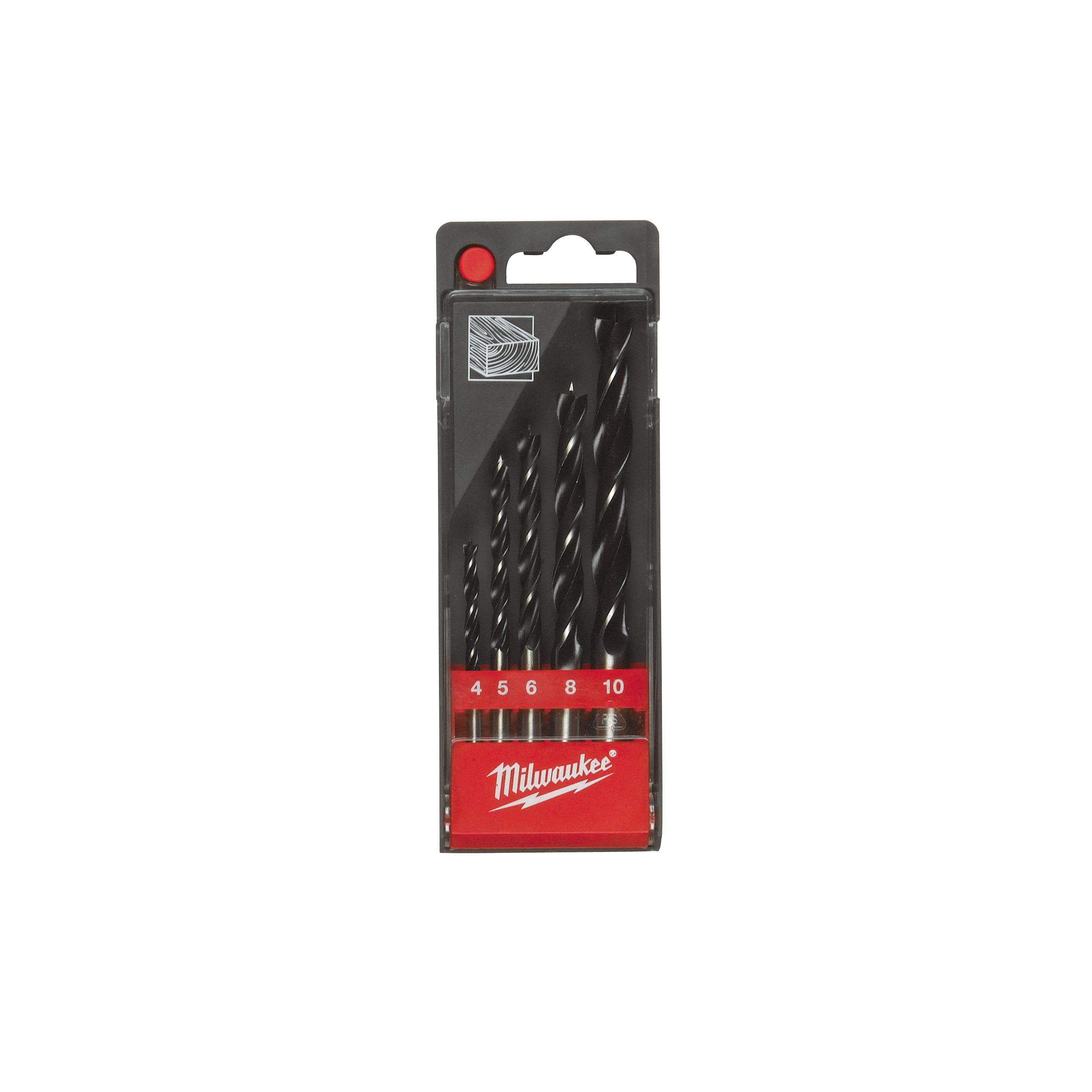 Milwaukee Holzspiralbohrer-Set 4/5/6/8/10 mm Holzspiralbohrer DIN 7487 E Kassette 5-teilig