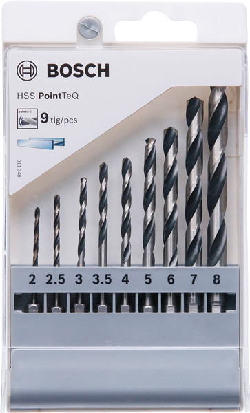 Bosch HSS PointTeQ Sechskantbohrer-Set, 9-tlg., 2–8&nbsp;mm