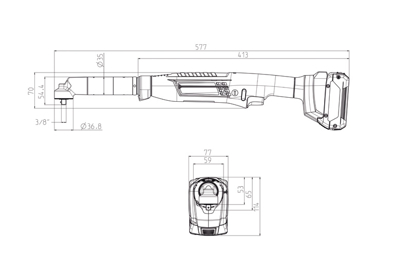 Bild der Produktabmessungen, hilt, cordless, drill, work tool, dimensions