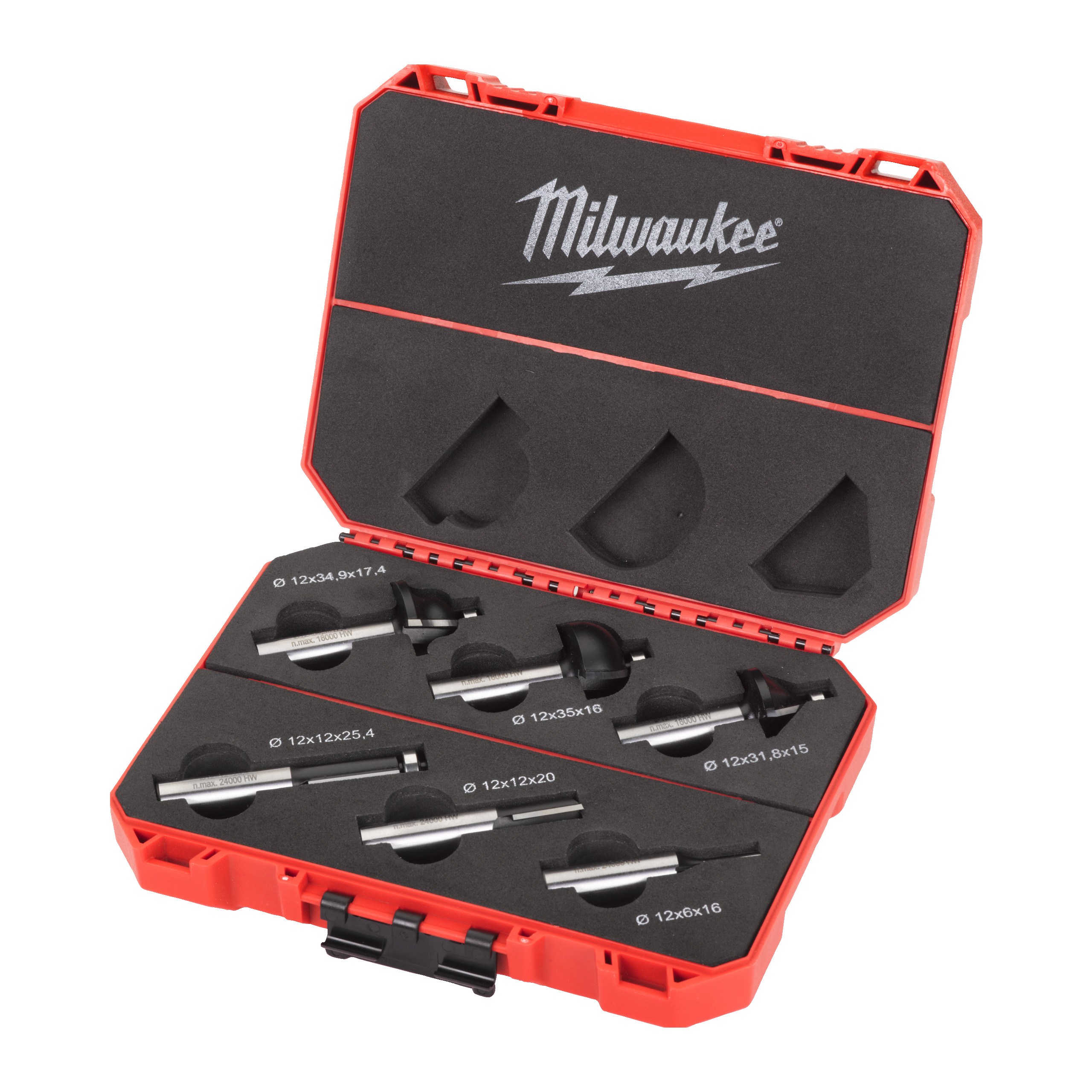 Milwaukee HM-Fräsersatz 12 mm Schaft - 6-teilig für Oberfräsen