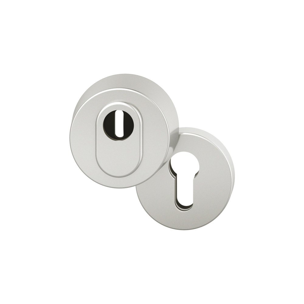 FSB Schutzrosetten-Satz 73 7393, aufliegend, rund, 14mm, mit Zylinderabdeckung/Profilzylinder gelocht, naturfarben eloxiert, Türstärke 67 - 71mm, Durchmesser Rosette (außen) 60mm