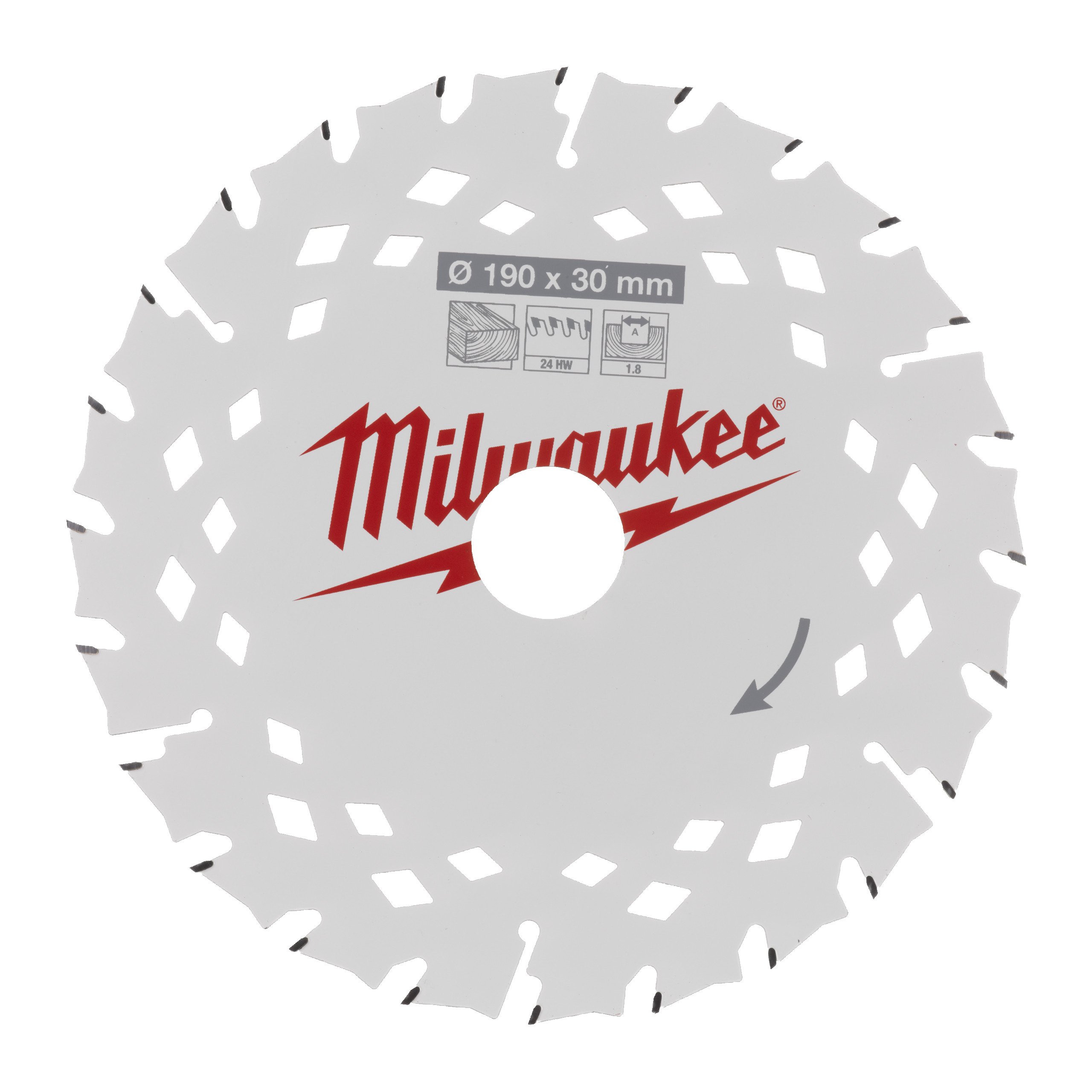 Milwaukee Kreissägeblatt 190/30 mm Z24 Wechselzahn 1,8 Blattstärke Holz für Handkreissägen