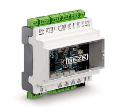 DIN-Bahn-Modul, Relaismodul, Automatisierungskomponente, GEZE Beschriftung, grüne Anschlüsse