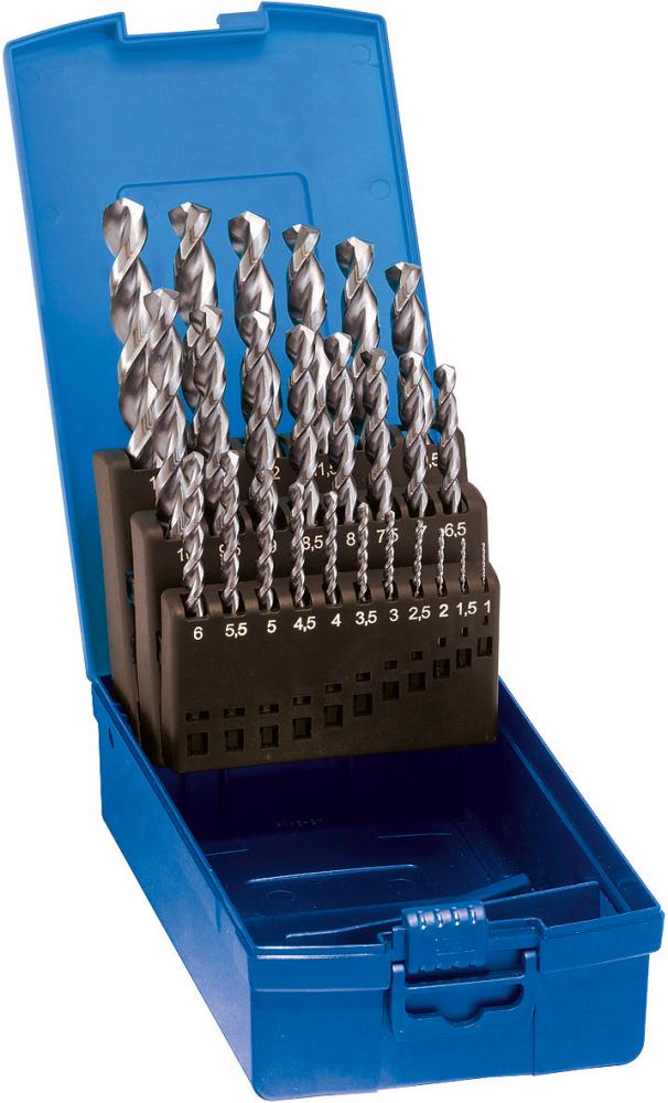Spiralbohrer-Satz in Kunststoffkassette, HSS Co5, Typ Ti, DIN 338, Oberfläche blank, FORUM
