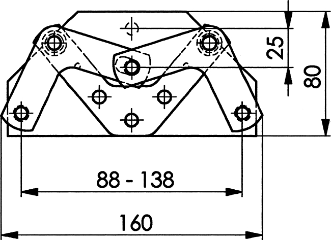 mechanischer Bauteil, Halteblech, Montageplatte, Abmessungen 160, Verstellbare Breite 88-138