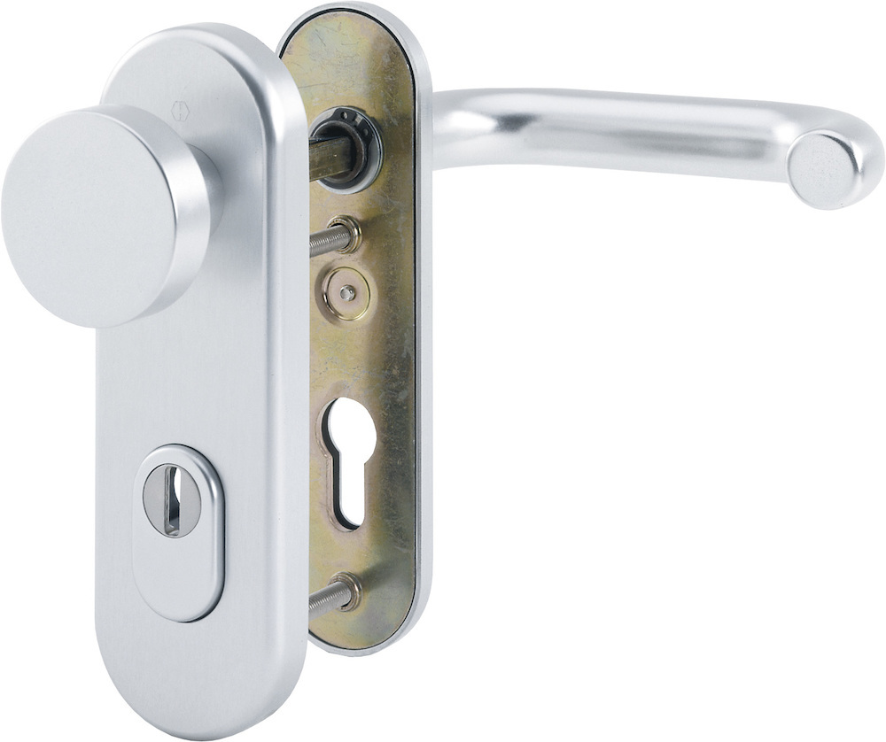 HOPPE FH-Schutz-Wechselgarnitur mit Kurzschild Paris FS-58/3332KZA/353K-1/138F, Aluminium