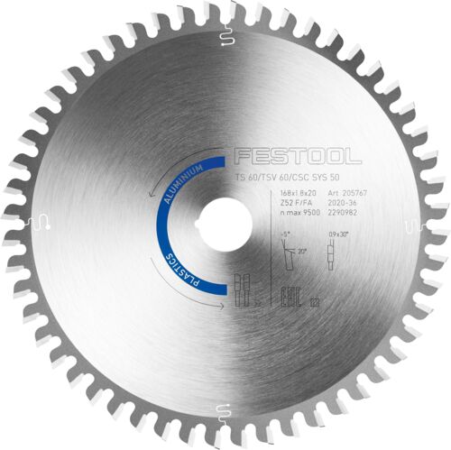 Kreissägeblatt ALUMINIUM/PLASTICS HW 168x1,8x20 F/FA 52