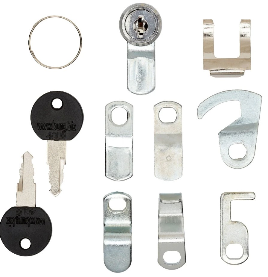 Schließzubehör, Türschloss-Set, Schlüssel, Metallteile, Klemmverschlüsse
