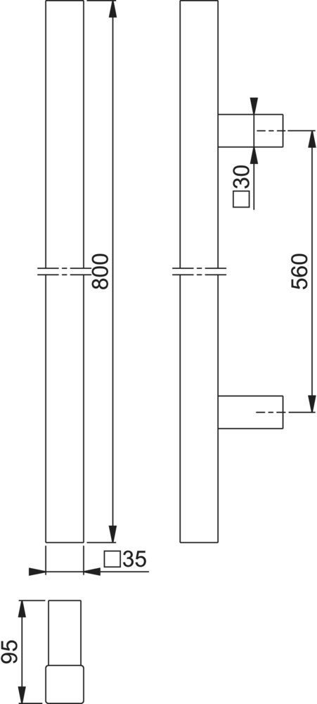 HOPPE Stoßgriff E5766,Befestigungsabstand 560,Länge 800,Durchmesser 35x35,F69