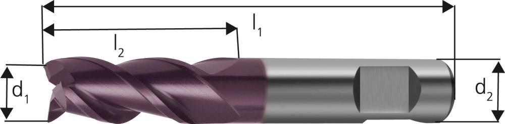 Vollhartmetall-Mini-Fräser TiAlN, 3 Schneiden, extrakurz, 45°