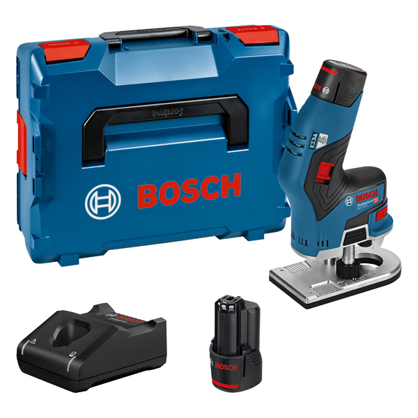 Bosch Akku-Kantenfräse GKF 12V-8, mit 2 x 3.0 Ah Li-Ion Akku, L-BOXX