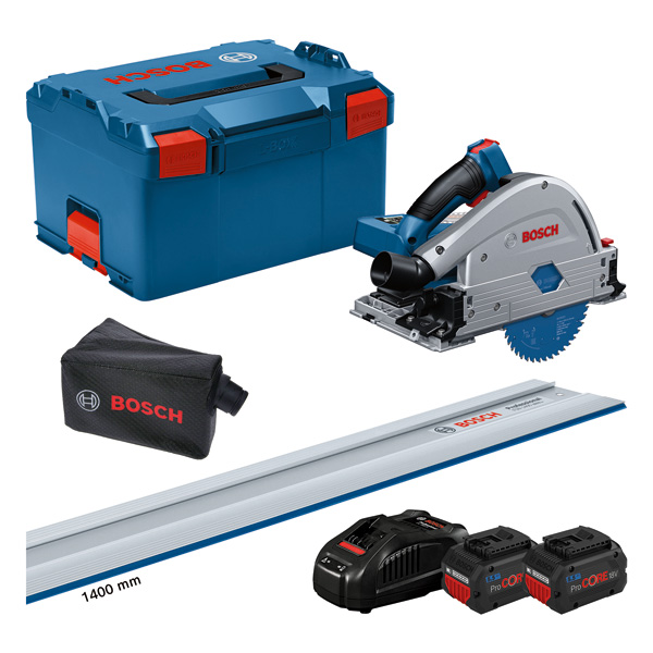 Bosch Akku-Tauchsäge BITURBO GKT 18V-52 GC Kit + 1 x Führungsschiene FSN 1400
