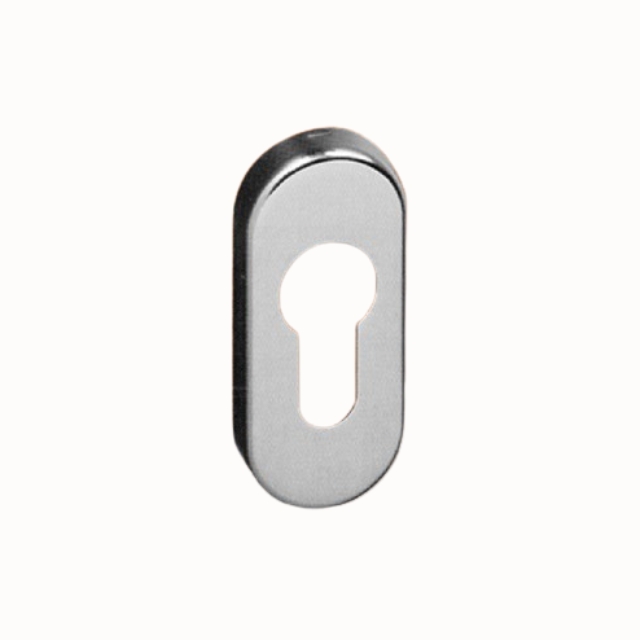 OGRO Schlüsselrosette PB6679-PZ, oval, 10 mm stark, Verschraubung verdeckt, Schraublochabstand 50 mm, PZ gelocht, Aluminium, weiß RAL 9016