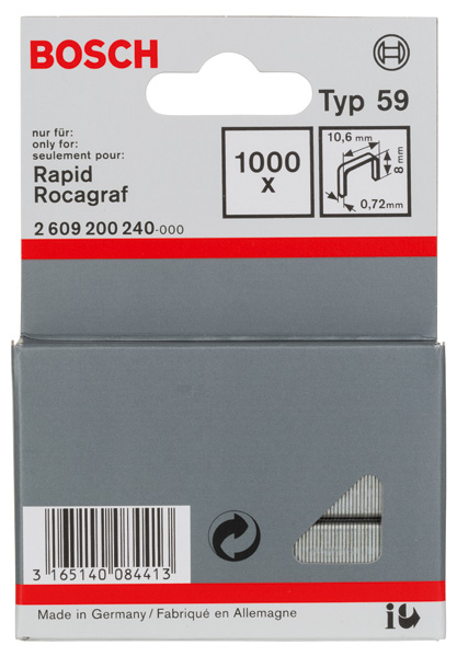 Bosch Feindrahtklammer Typ 59, 10,6 x 0,72 x 8 mm, 1000er-Pack