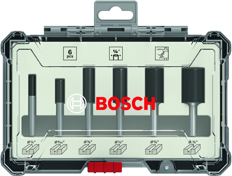 Bosch Fräser-Set, 6-teiliges Nutfräser-Set, 1/4-Zoll Schaft