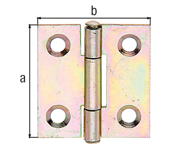 Scharnier HELO quadratisch, mit vernietetem Edelstahlstift, Stahl galvanisch gelb verzinkt