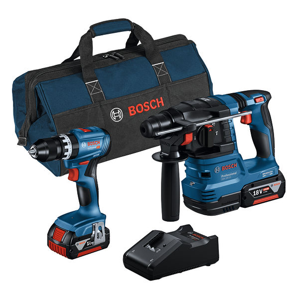 Bosch Akku-Combo Kit 2-tlg. 18V: Schlagbohrschrauber GSB 18V-45 + Bohrhammer GBH 18V-22 + 2 x Akku 4.0Ah, Schnellladegerät