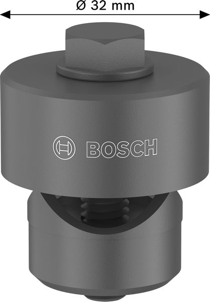 Bild der Produktabmessungen, Klemmverbinder, Schraubverbindung, Bosch-Adapter, Durchmesser 32 mm, Metallkonstruktion