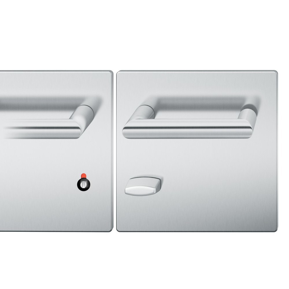 FSB Drückergarnitur 72 1016, Breitschild, eckig, WC Schauscheibe/Schlitzkopf, Entfernung 78mm, Vierkant 8mm, Riegel-Vierkant 8mm, DIN Links, Türstärke 39 - 48mm, Befestigungstechnik mit Stütznocken, grau, edelstahl, fein matt, AGL3