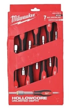 Milwaukee 7-teilig, 5.5mm, 6mm, 7mm, 8mm, 10mm, 13mm, 17mm Steckschlüssel mit Griff und Durchgangsloch Set