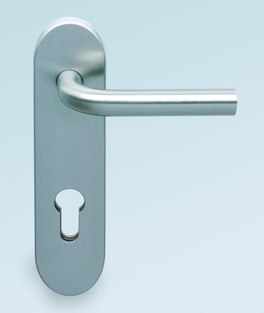 HELO FH-Drückergarnitur mit Kurzschild EST.ZG FS 51, VK 9, Edelstahl