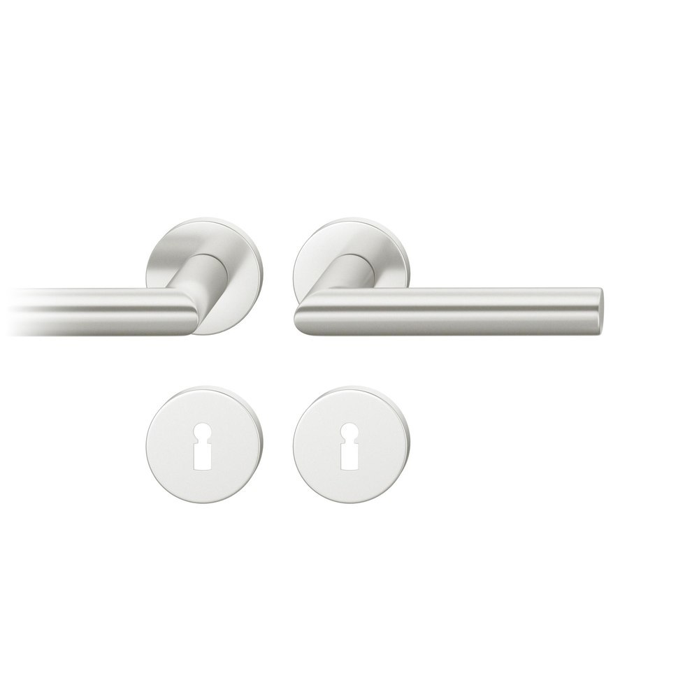 FSB Drückergarnitur 12 1076, Rosette, rund, Buntbart gelocht, Vierkant 8mm, DIN Links-Rechts, Türstärke 39 - 58mm, mit Stütznocken, naturfarben eloxiert Adapter-Standardlager