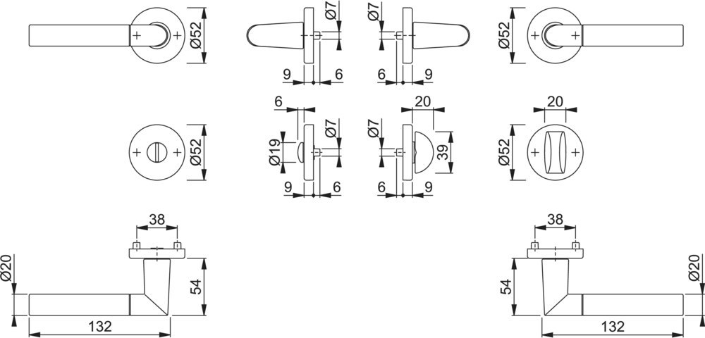HOPPE Drückergarnitur Lecce 1405/42KV/42KVS,WC/S,8(8),F49/F9-2,TS 37-42