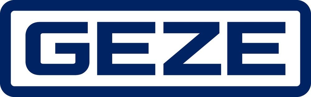 logo, GEZE, marke, blauweiß, rechteckig