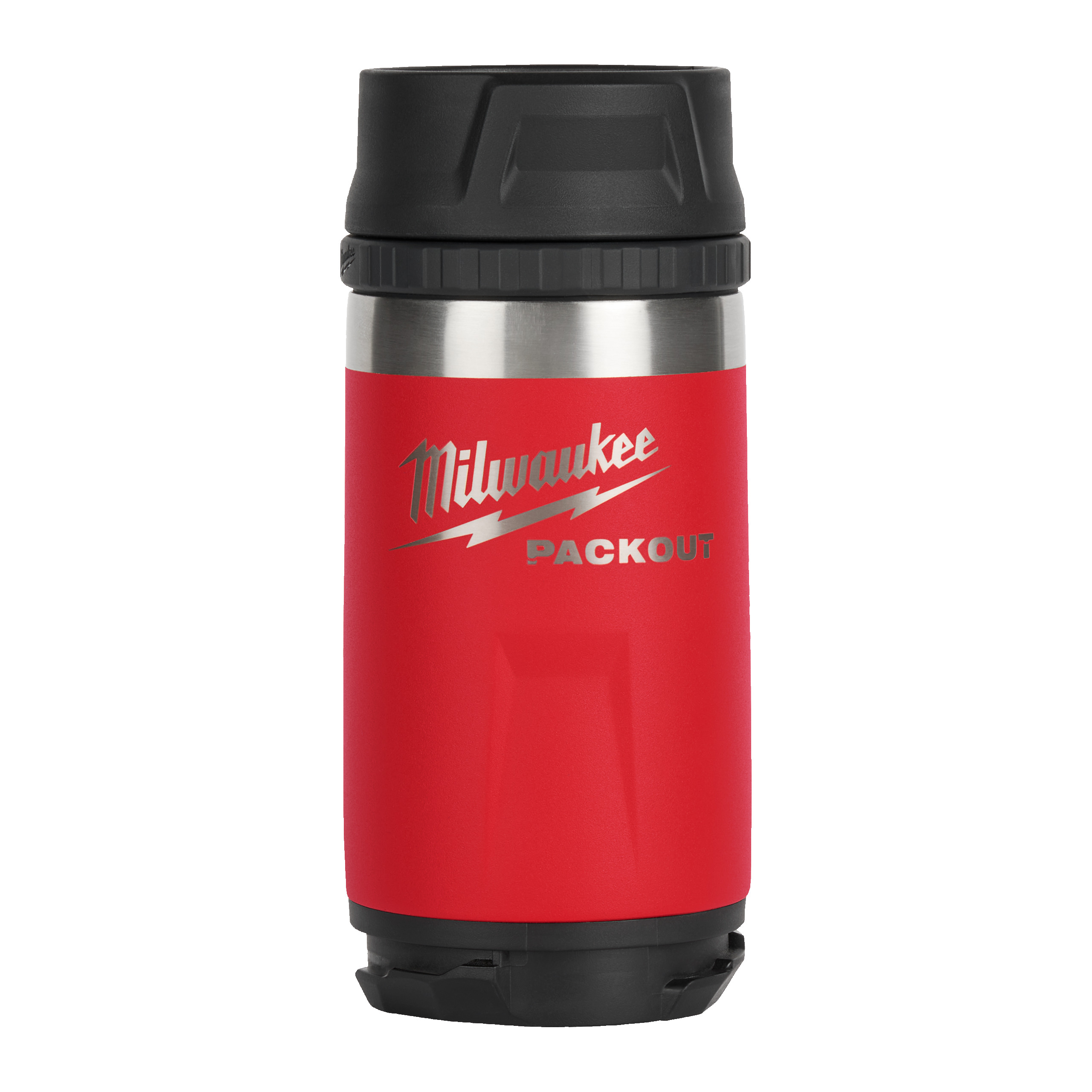 Thermos, Flasche isoliert, Stahlkörper, rote Hülle, Milwaukee Packout
