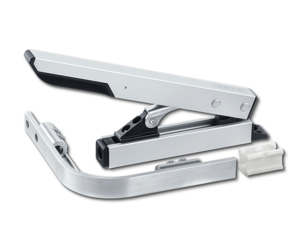 Handhebel GEZE OL 320, Eckumlenkung, Aluminium