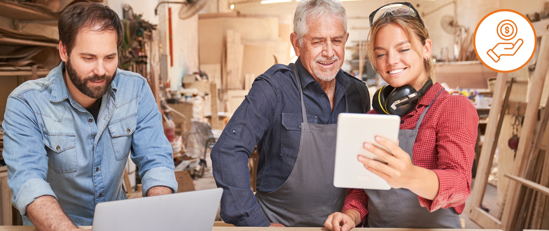 werkstatt, holzwerkstatt, handwerk, tablet, arbeitskleidung