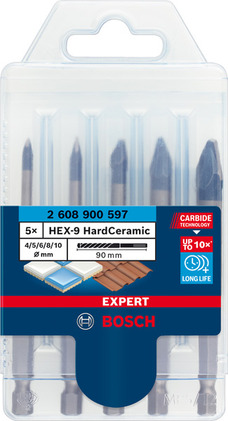 Bosch EXPERT HEX-9 HardCeramic Bohrer-Set, 4/5/6/8/10&nbsp;mm, 5-tlg.