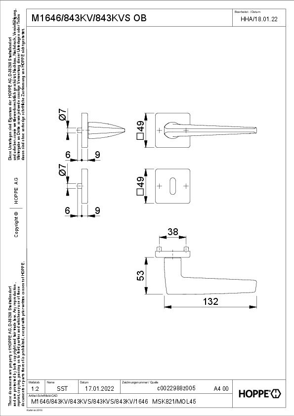 Armature, Knob, Lever, Bore?, Technische Zeichnung