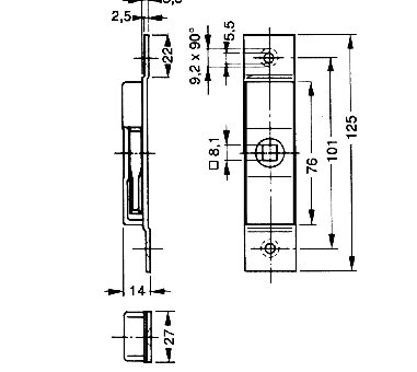 Türdrücker, Metallplatte, Abmessungen, Löcherabstand, Montagekante