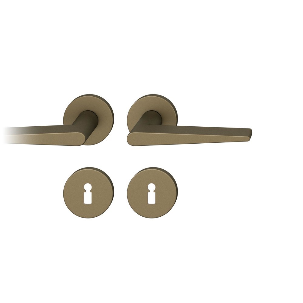 FSB Drückergarnitur 12 1005, Rosette, rund, Buntbart gelocht, Vierkant 8mm, DIN Links-Rechts, Türstärke 39 - 58mm, mit Stütznocken, mittelbronzefarben gestrahlt Adapter-Standardlager